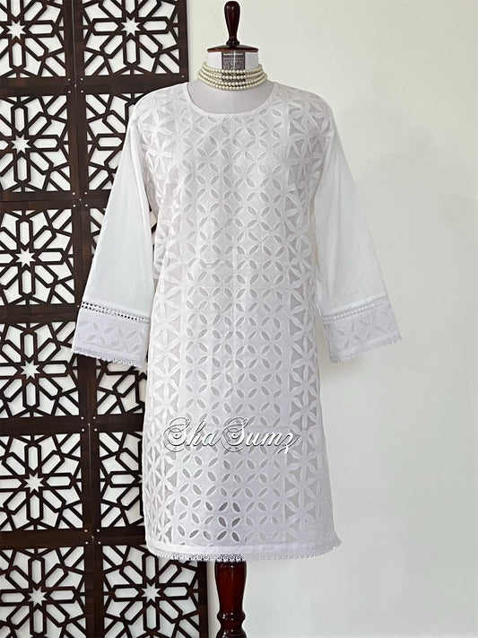 White Cotton Applique Kurti