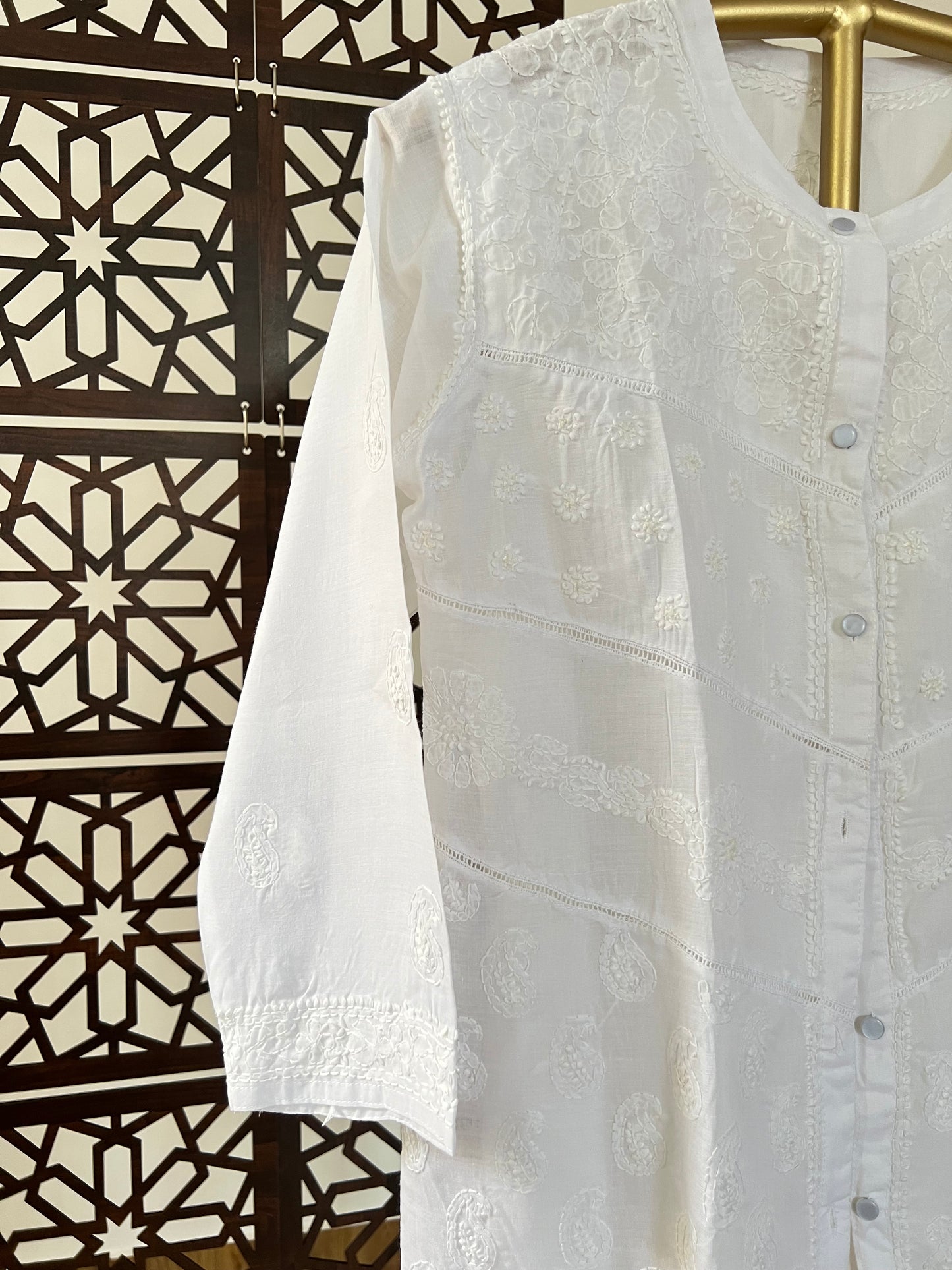 White Short Cotton Shirt with Chikankari