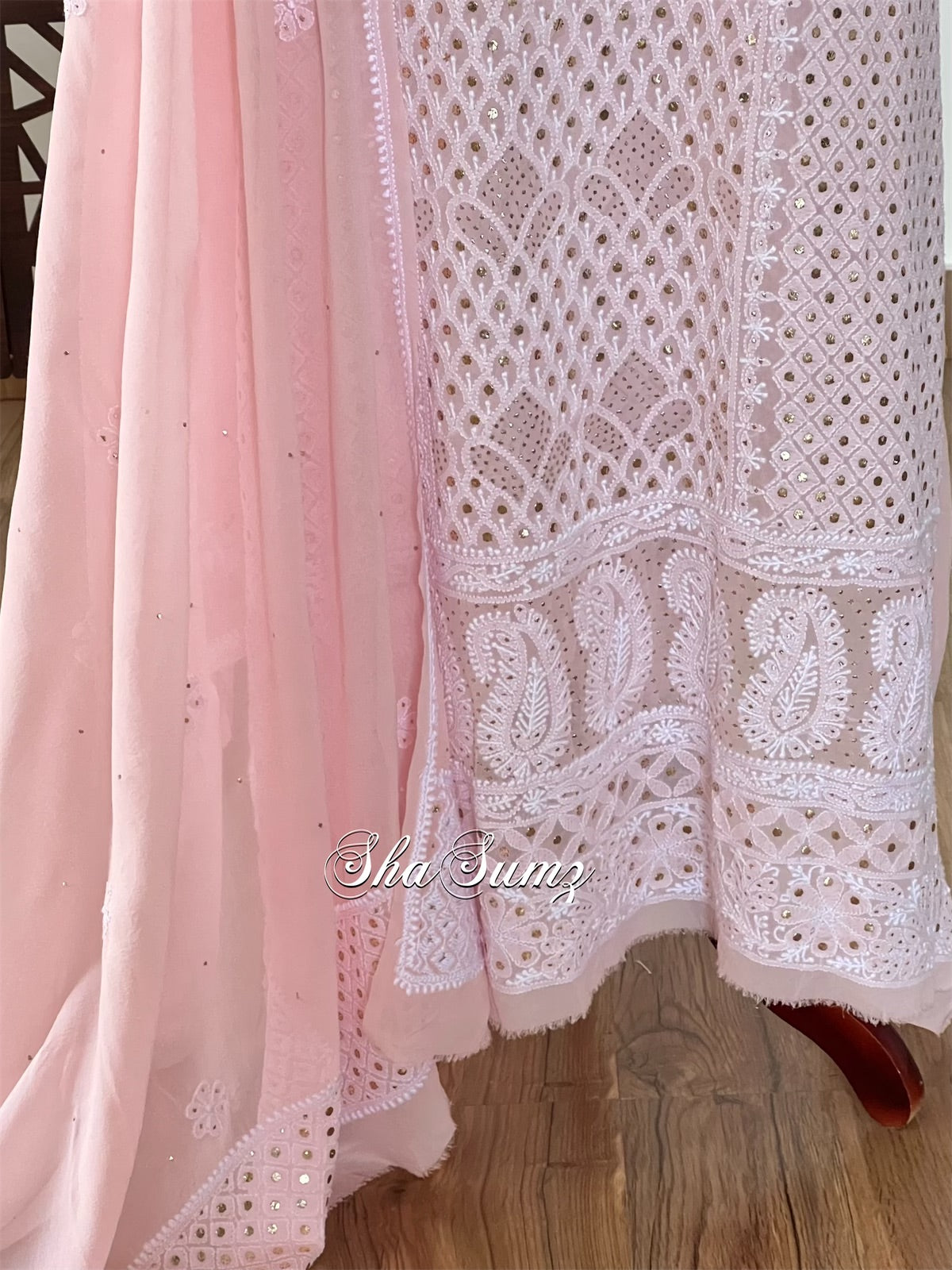 Baby Pink Pure Georgette Suit Chikankari & Mukaish