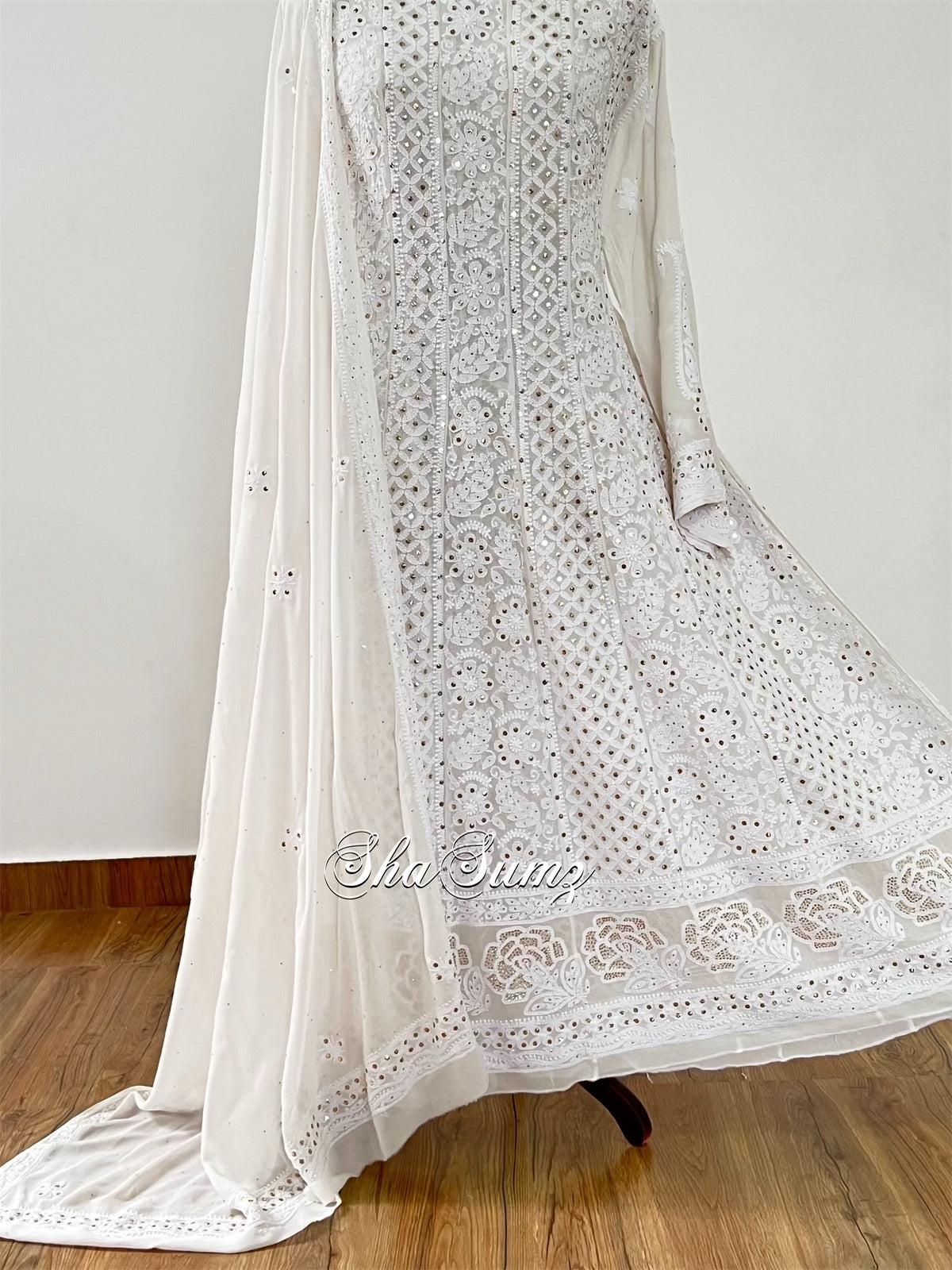 Off White Chikankari Mukaish Anarkali