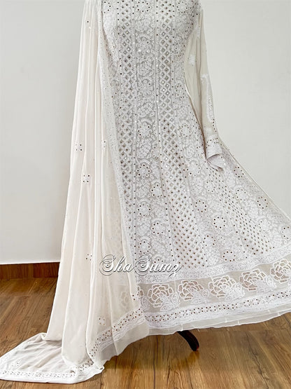 Off White Chikankari Mukaish Anarkali