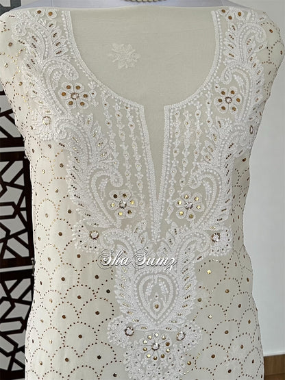 Creme Kurta with Chikankari & Mukaish