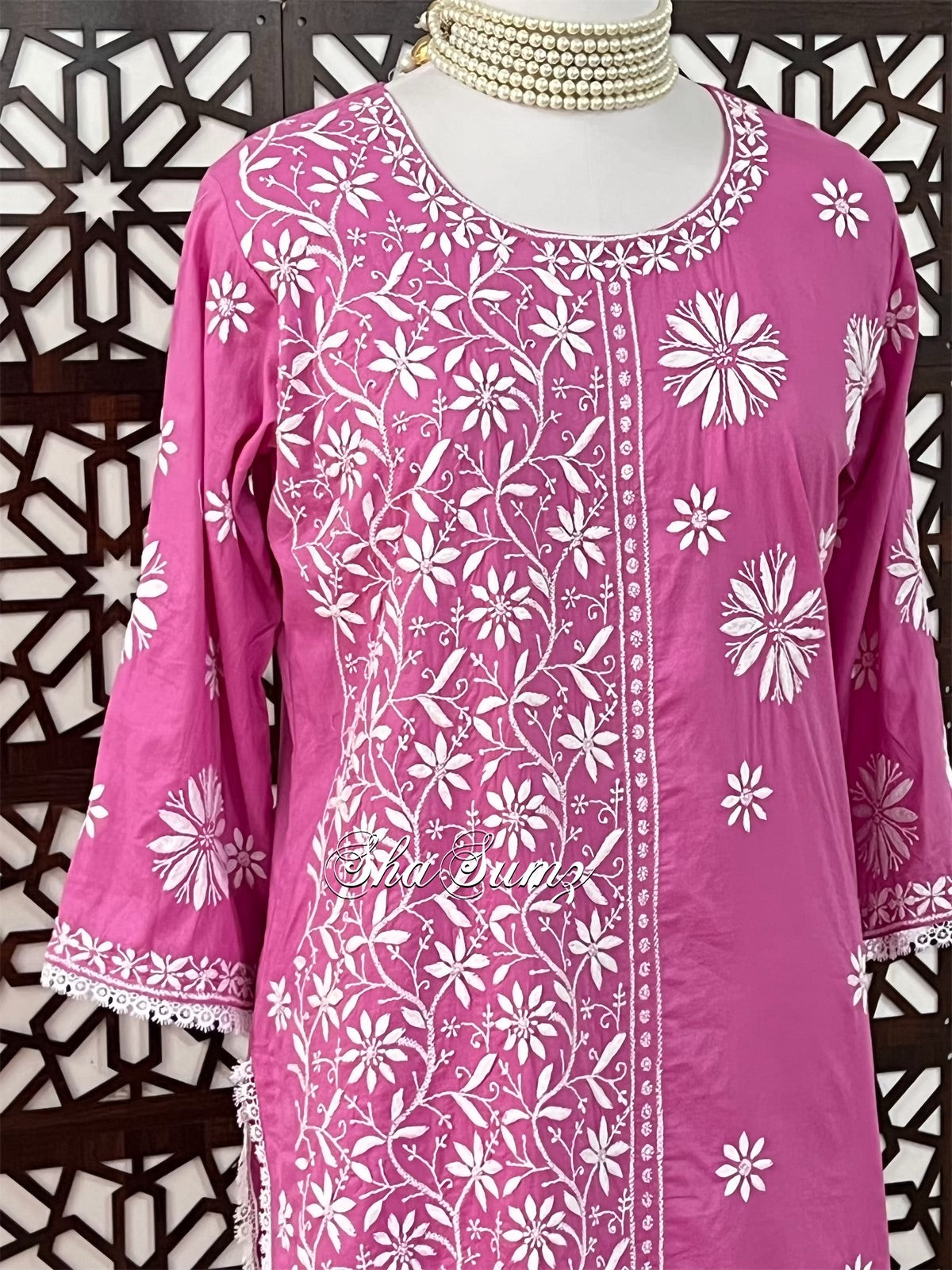 Rose Pink Cotton Kurta with Chikankari