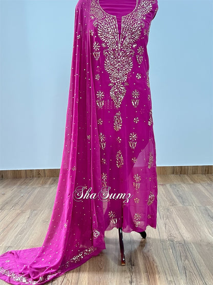 Raspberry Rose Badla Mukaish Suit