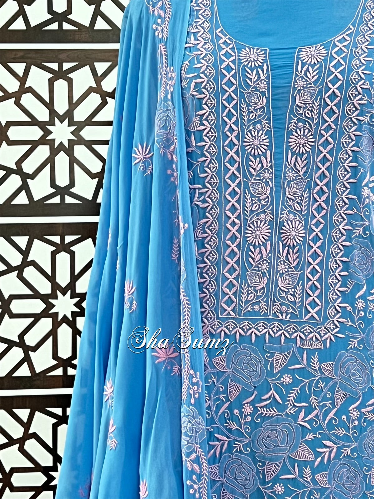 Azure Blue & Baby Pink Do Taar Chikankari Suit