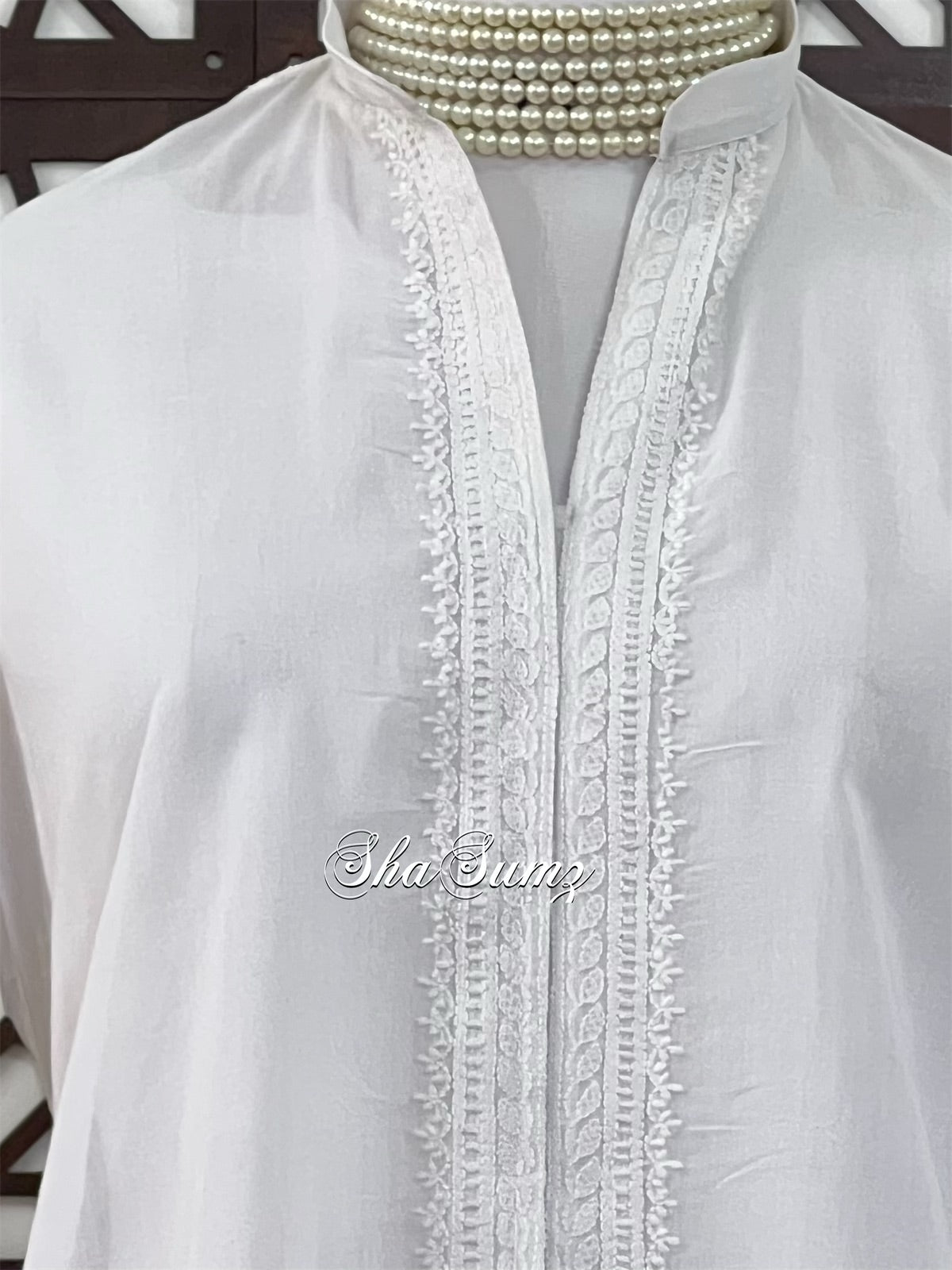 White Cotton Long Jacket with Chikankari