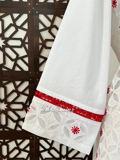 White Cotton Chikankari Cutwork Applique Kurti