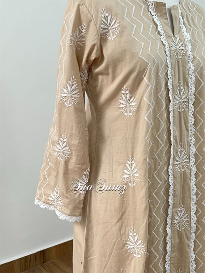 Beige Cotton Chikankari Kurti