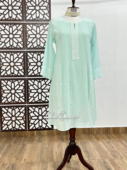 Mint Green Kalidar Chikankari Kurti