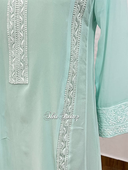 Mint Green Kalidar Chikankari Kurti