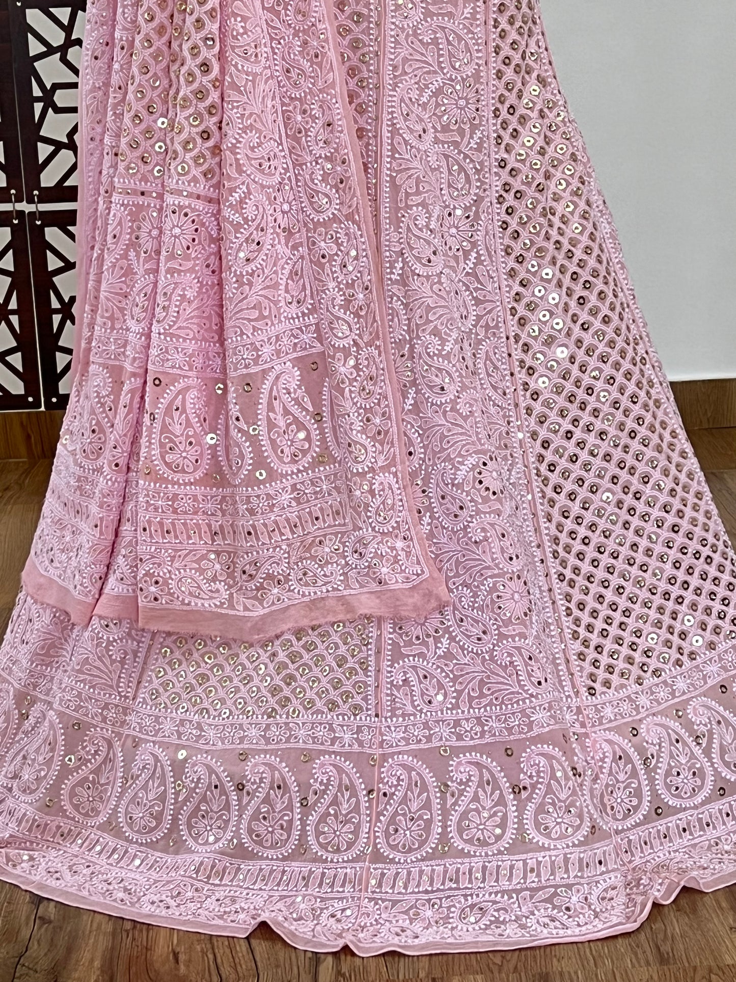 Pink Chikankari & Mukaish Lehenga Set