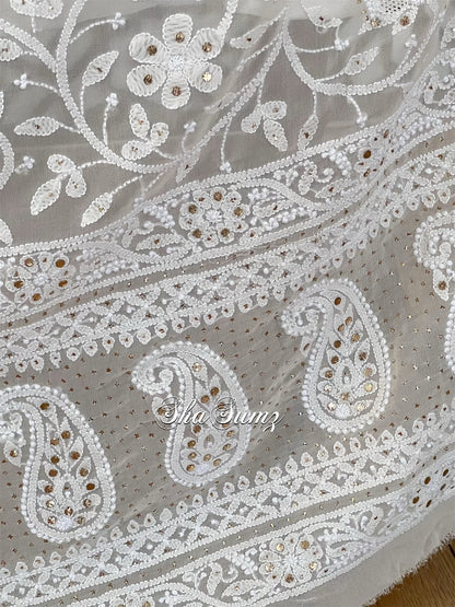 Cream Pure Georgette Chikankari & Kamdani Dupatta