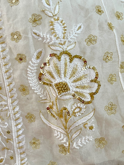 Pure Organza Silk Anarkali – Hand-Embroidered Chikankari & Luxe Embellishments