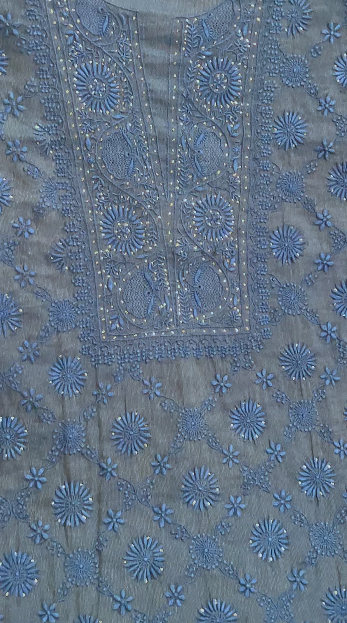 Prussian Blue Tissue Chanderi Silk Suit with Chikankari & Kamdani Mukaish