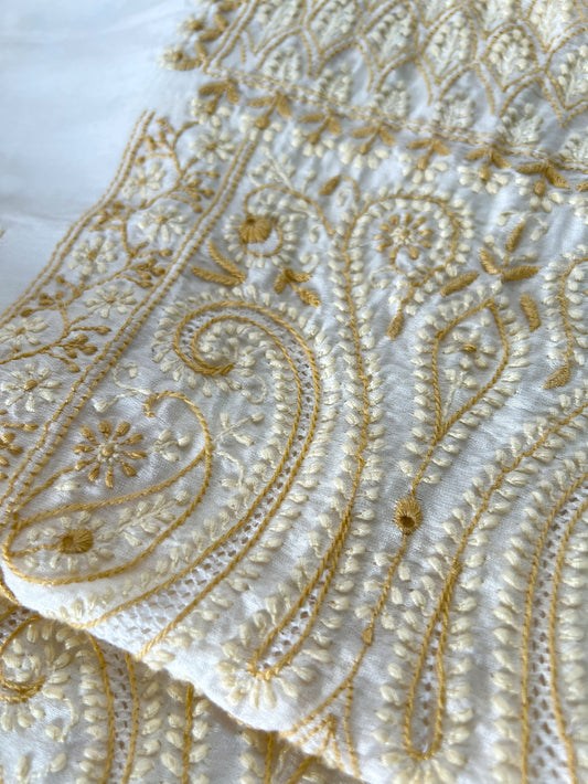 Beige and Ivory Chikankari on Pure Chanderi silk