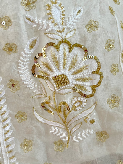Pure Organza Silk Anarkali – Hand-Embroidered Chikankari & Luxe Embellishments