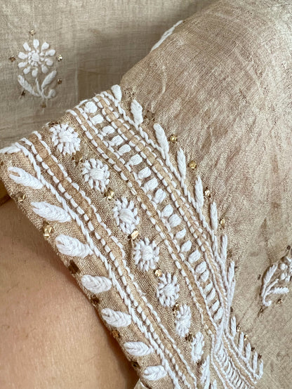 Pure Silk Lehanga Set with Hand-Embroidered Chikankari & Mukaish