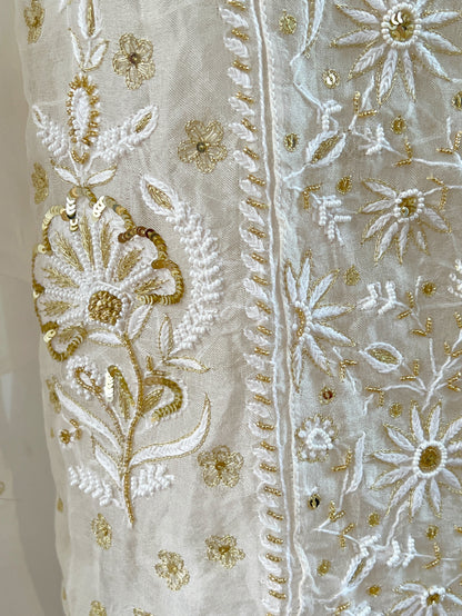 Pure Organza Silk Anarkali – Hand-Embroidered Chikankari & Luxe Embellishments
