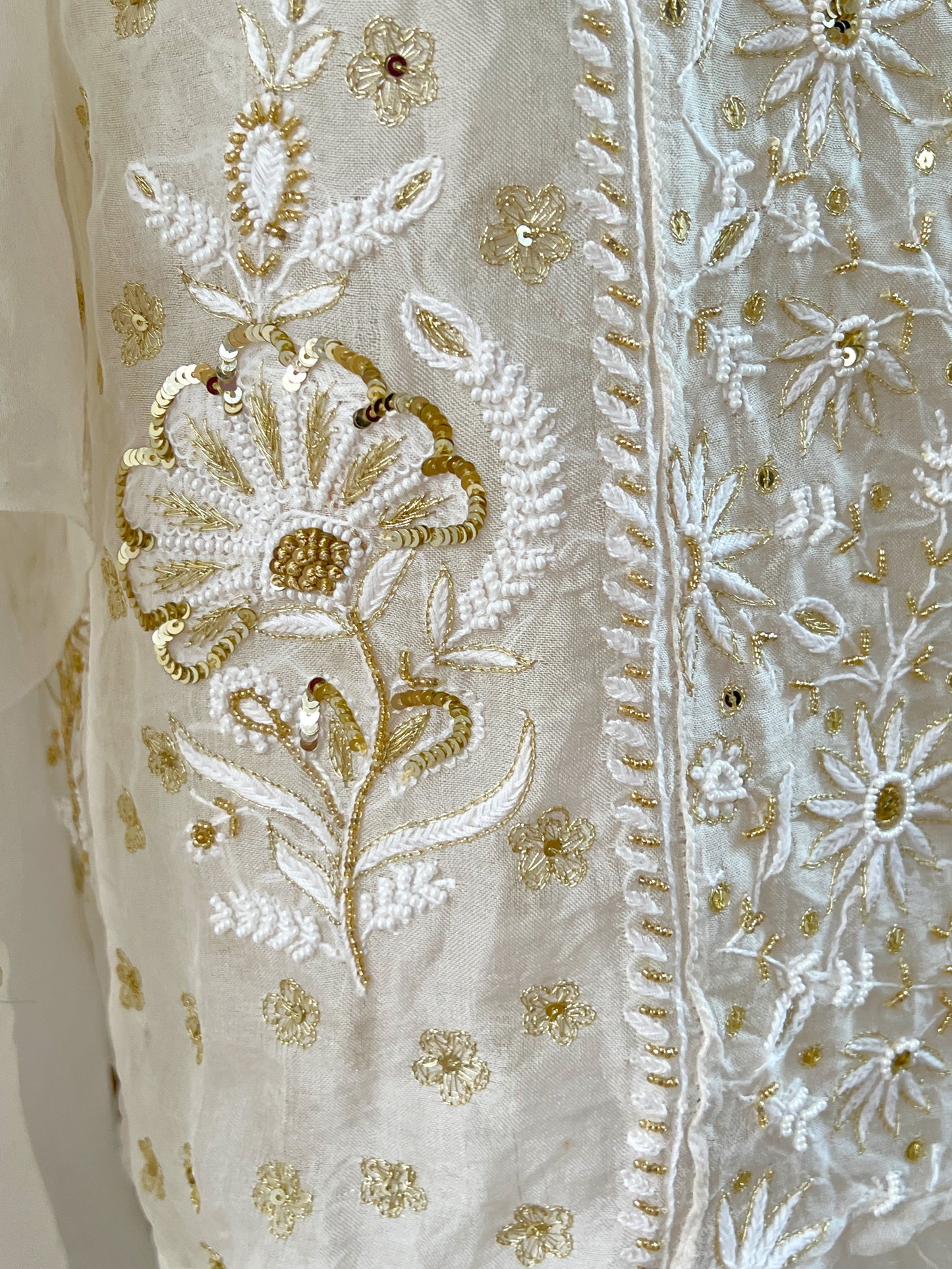 Pure Organza Silk Anarkali – Hand-Embroidered Chikankari & Luxe Embellishments