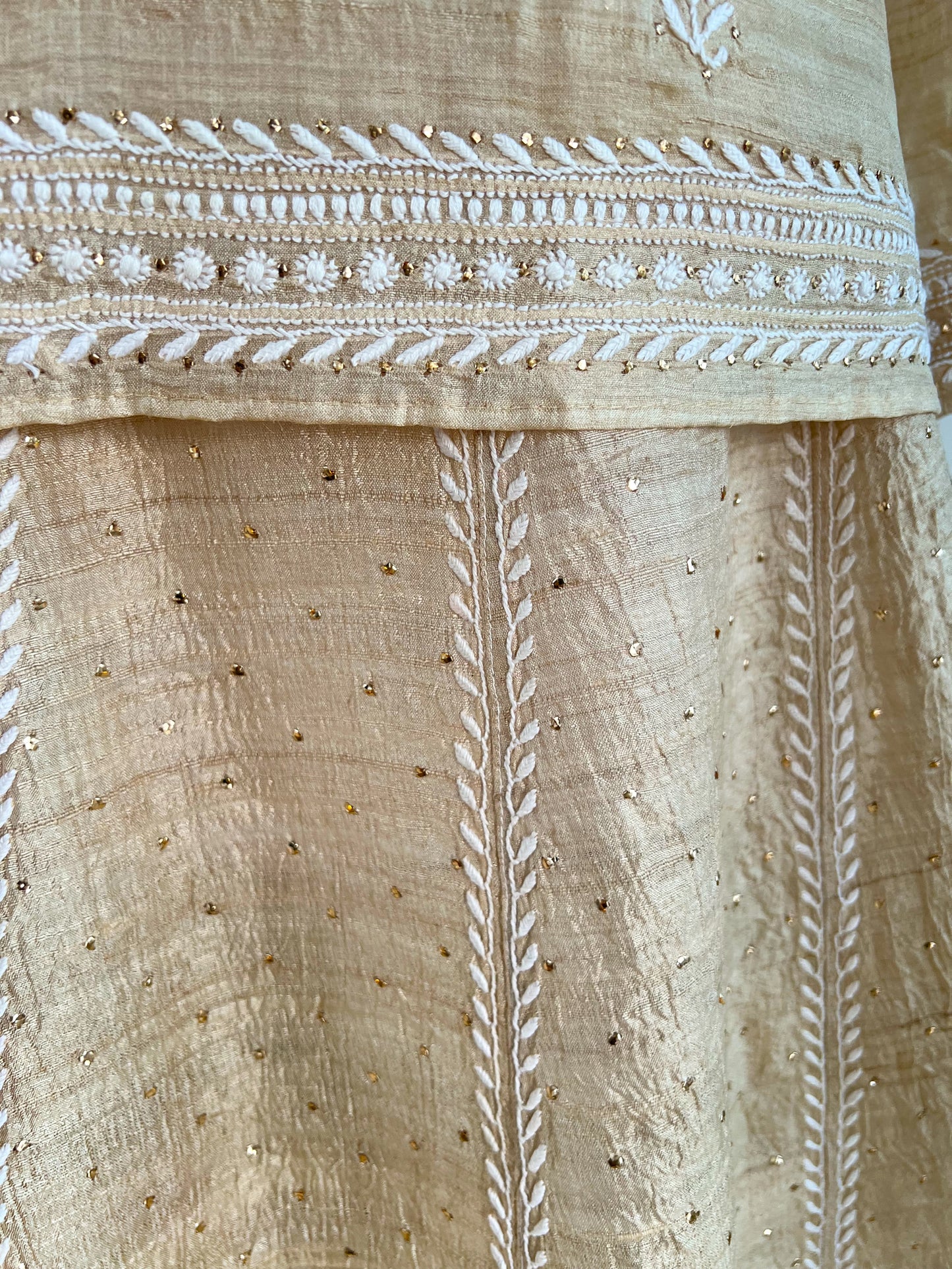 Pure Silk Lehanga Set with Hand-Embroidered Chikankari & Mukaish