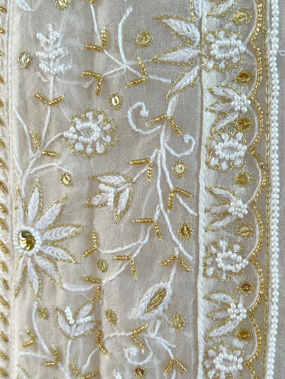 Pure Organza Silk Anarkali – Hand-Embroidered Chikankari & Luxe Embellishments