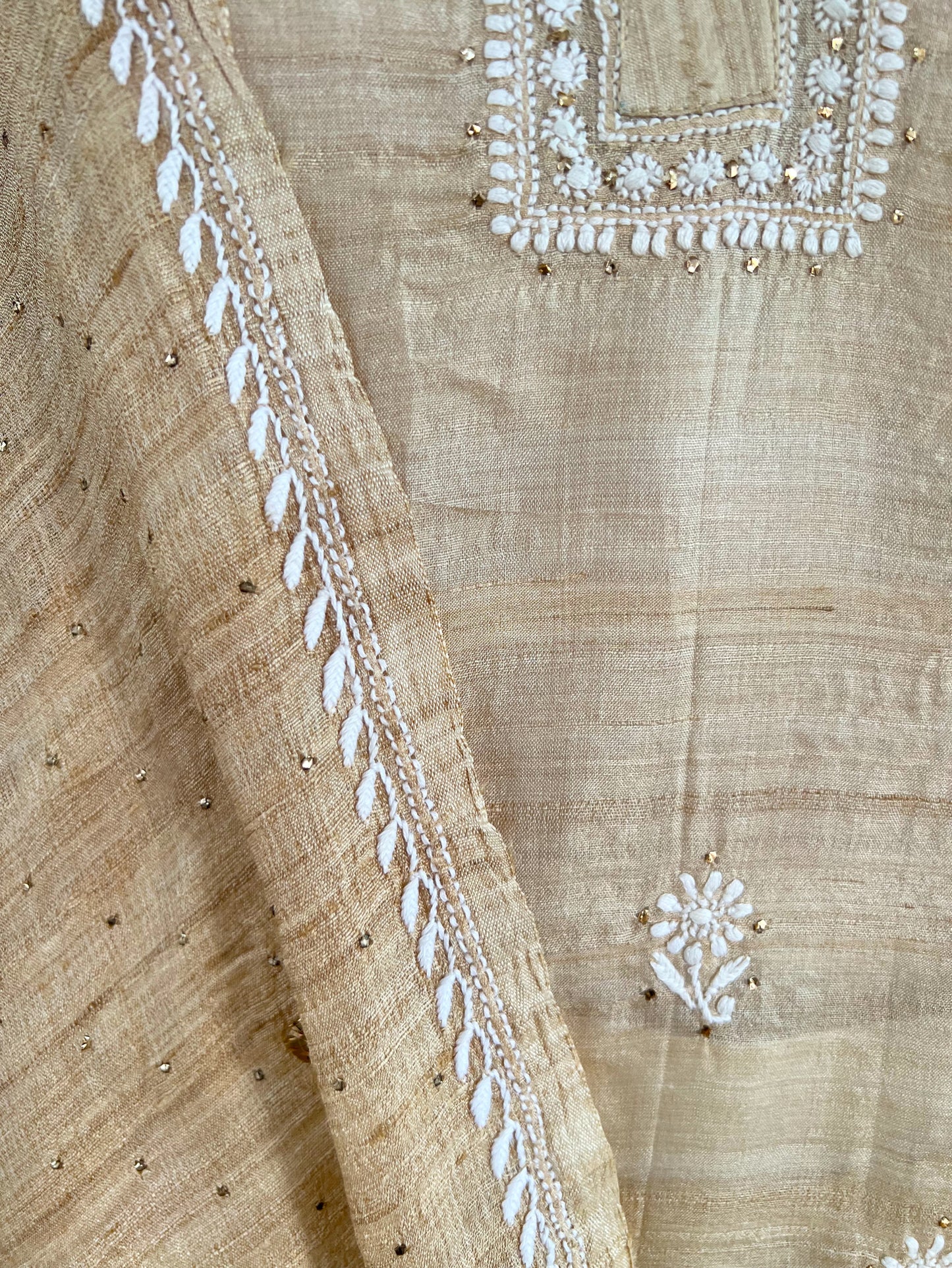 Pure Silk Lehanga Set with Hand-Embroidered Chikankari & Mukaish