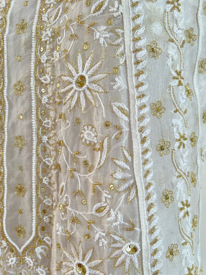 Pure Organza Silk Anarkali – Hand-Embroidered Chikankari & Luxe Embellishments