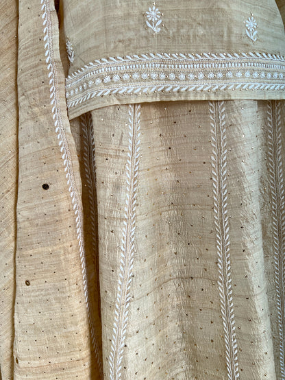 Pure Silk Lehanga Set with Hand-Embroidered Chikankari & Mukaish