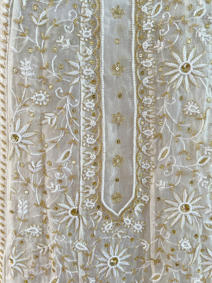 Pure Organza Silk Anarkali – Hand-Embroidered Chikankari & Luxe Embellishments