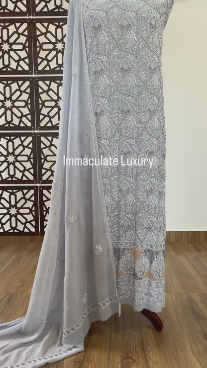 Dove Grey Chikankari & Embellishments Suit