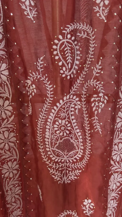 Auburn Chanderi Kurta with Chikankari & Kamdani