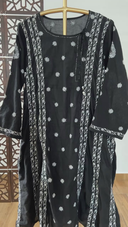 Black Cotton Kalidar with White Do Taar Chikankari & Kamdani