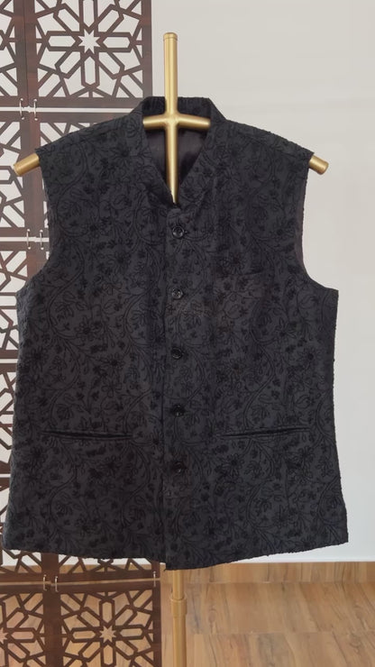 Black Silk Chikankari Jacket