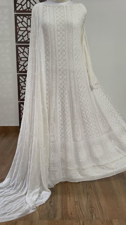 Anarkali with Chikankari & Embellishments