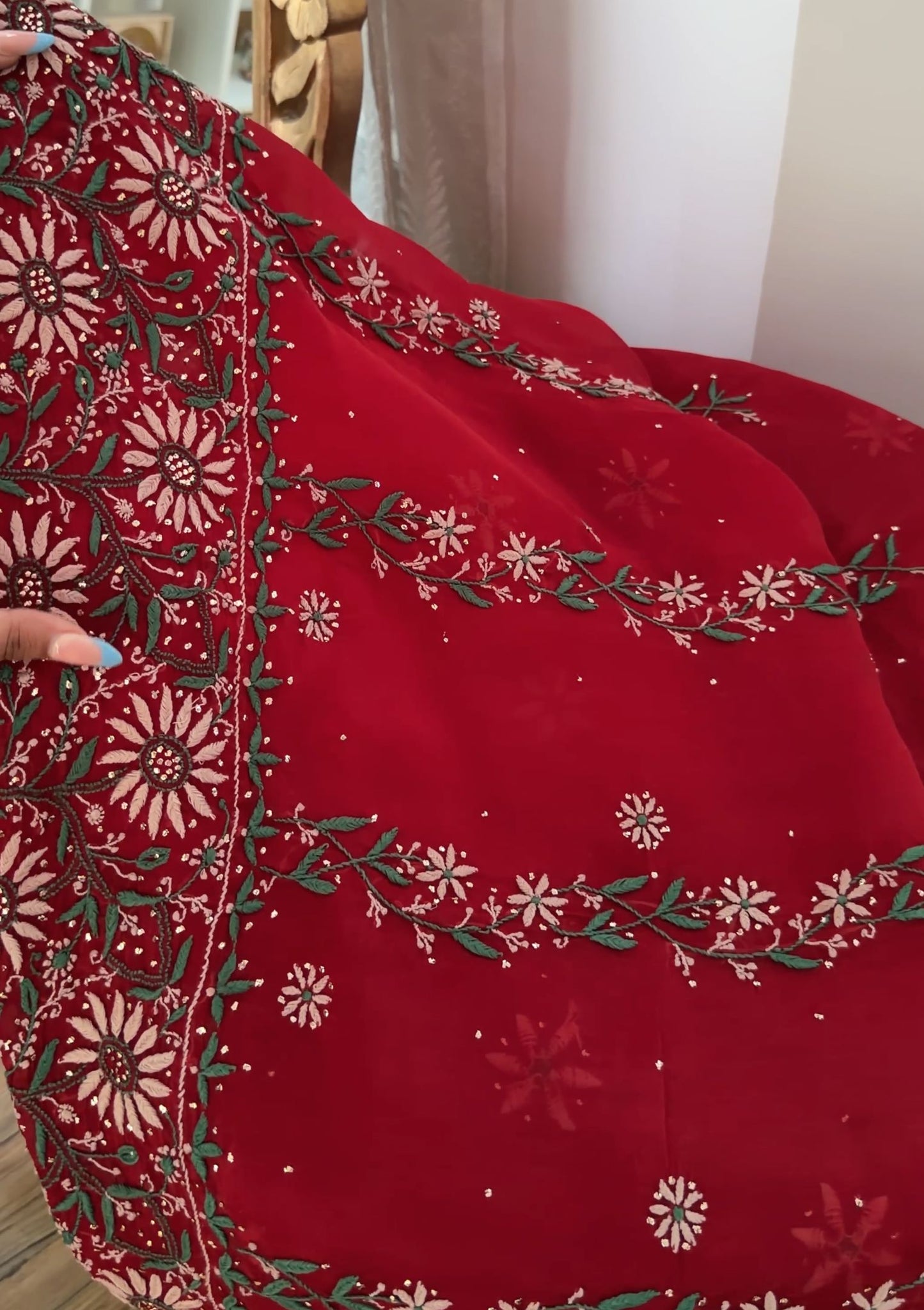 Deep Red Organza Silk Kurta Dupatta Set