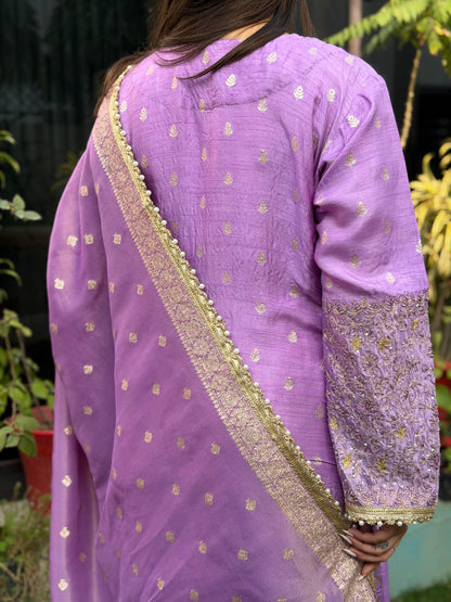 Pure Silk Suit with Zari, Resham French Knots and Sequins