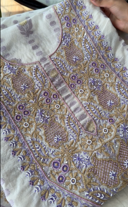 Lavender Chanderi Banarasi Zari Suit Set with Chikankari and Embellishments