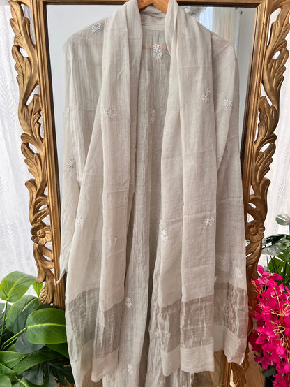 Silver Tissue Chanderi Silk Suit with Chikankari, Kasab Haath Jaali and Mukaish