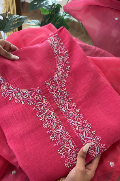 ShaSumz Exclusive: Pure Mul Chanderi Multi Colour Chikankari Suit Set