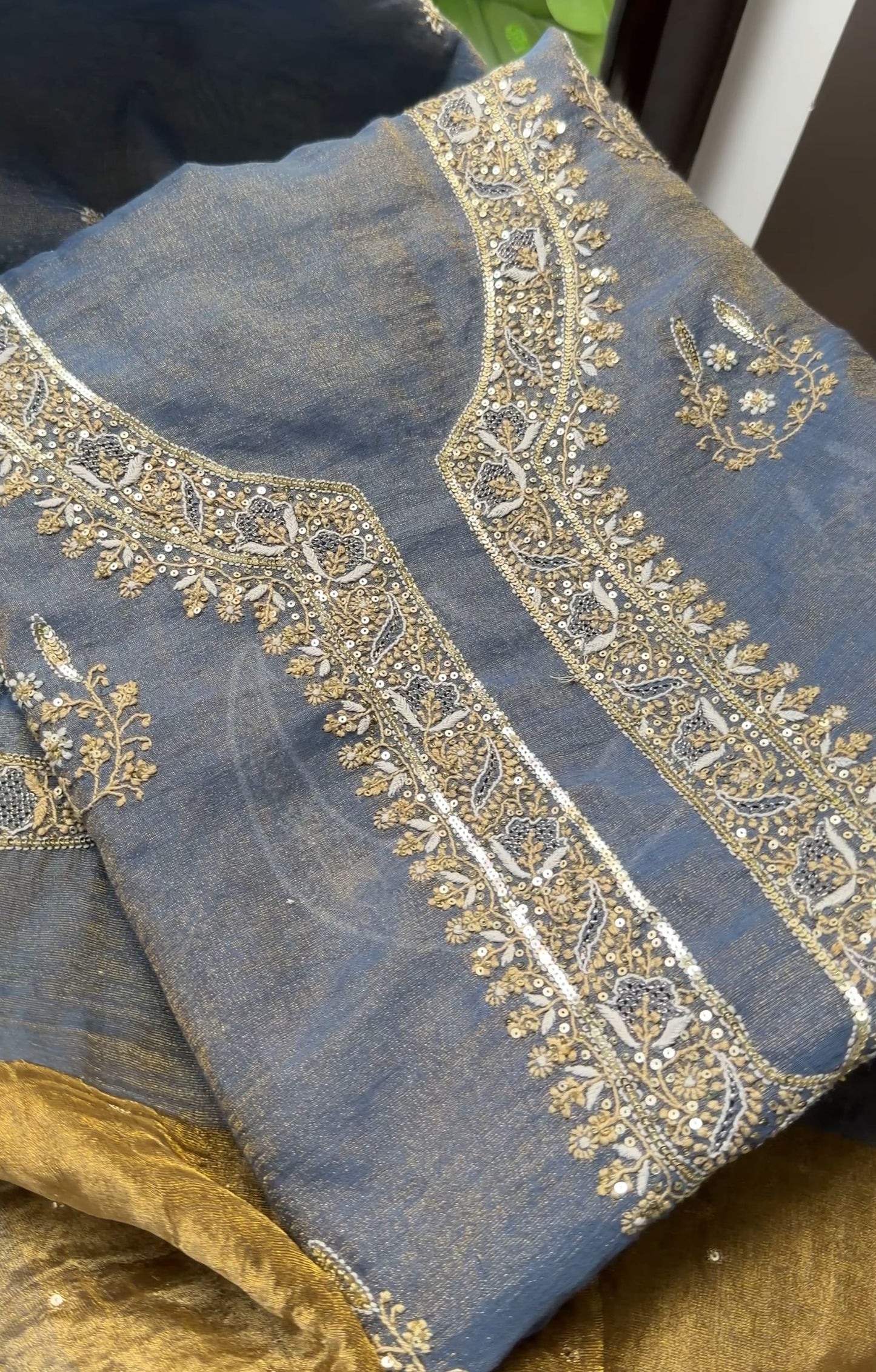The Celestial "Chand" Ensemble | Pure Tissue Chanderi Silk Hand-Embroidered Chikankari Set