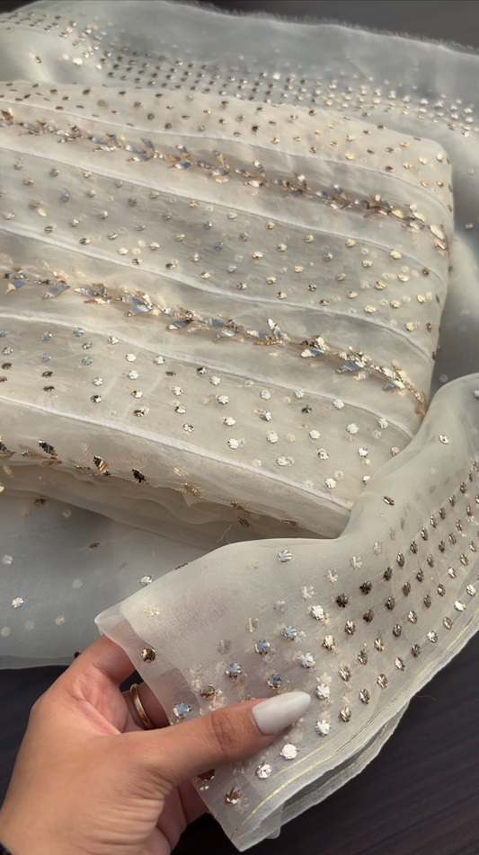 Organza anarkali with Mukaish