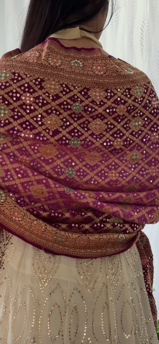 Magenta & Purple Banarasi Bandhej Mukaish Dupatta