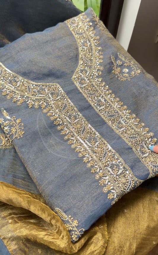 The Celestial "Chand" Ensemble | Pure Tissue Chanderi Silk Hand-Embroidered Chikankari Set