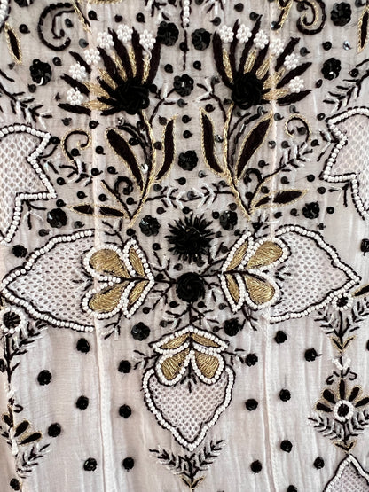 Monochrome Mul Chanderi Anarkali with Chikankari and Embellishments|