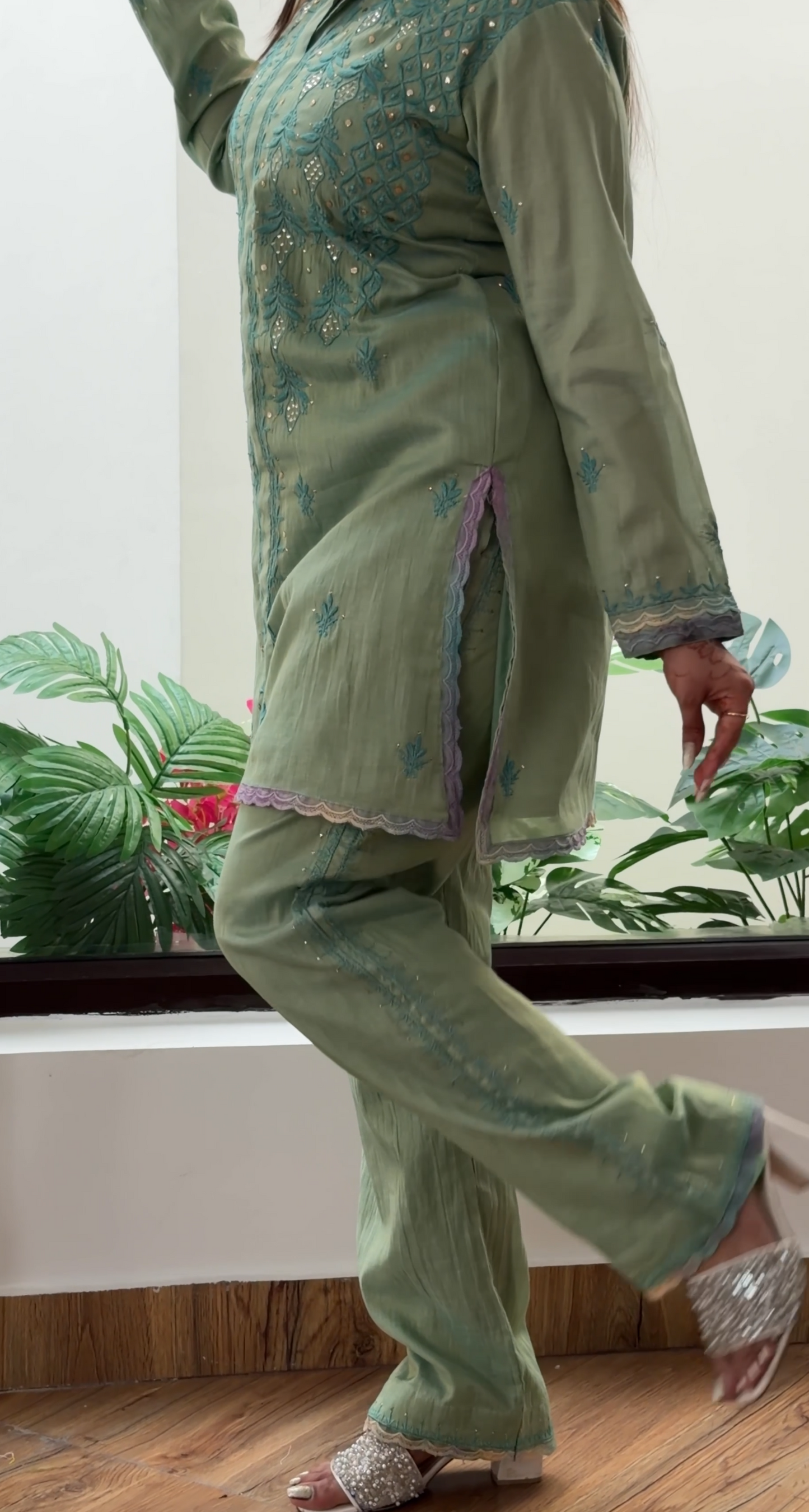 Sage Green Tissue Chanderi Co-ord Set