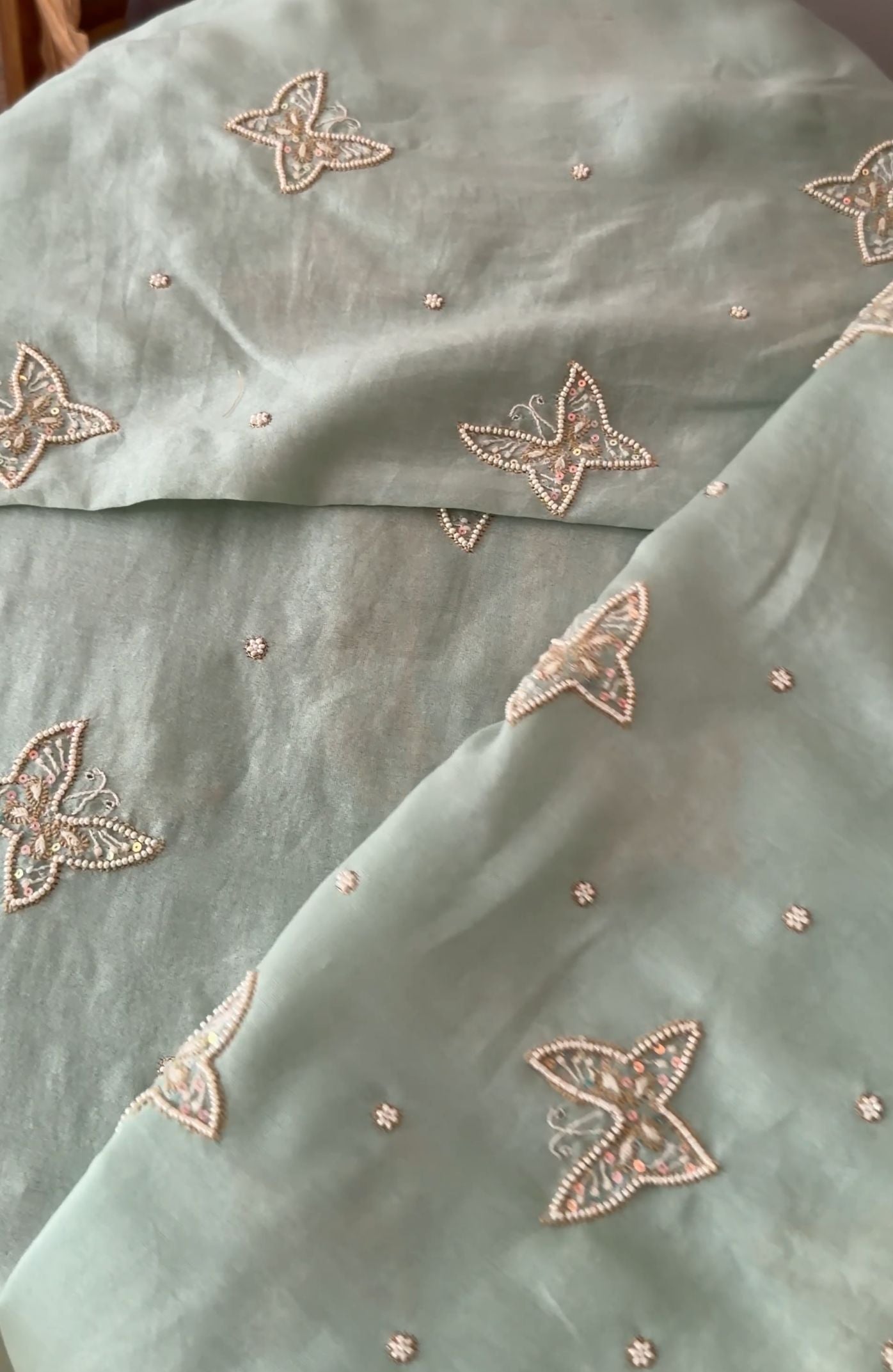 Sage Green Hand-Embroidered Chanderi Silk Chikankari Kurta & Dupatta Set