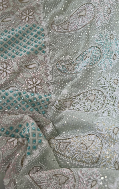 Pista Green Pure Georgette Suit with Chikankari & Embellishments