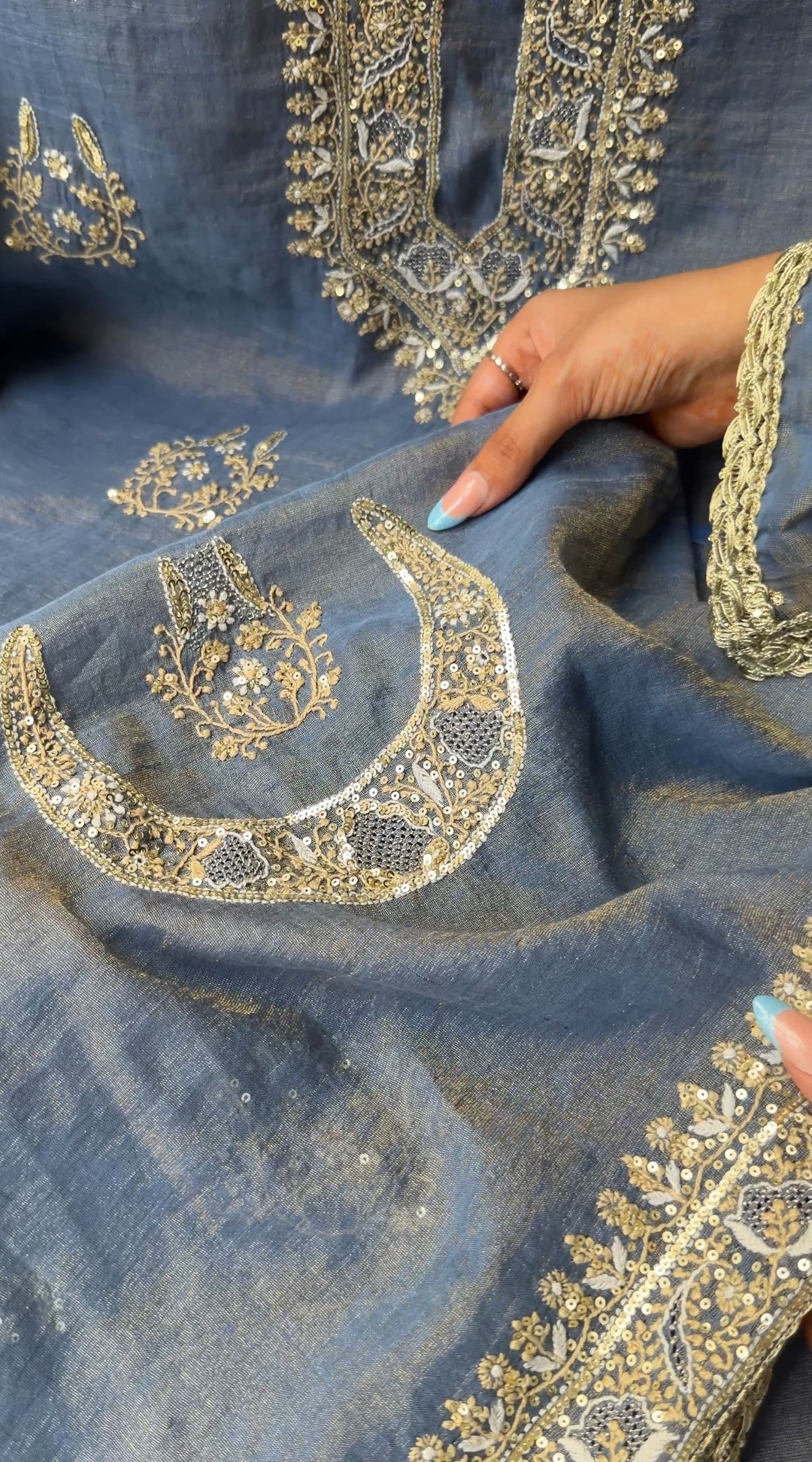 The Celestial "Chand" Ensemble | Pure Tissue Chanderi Silk Hand-Embroidered Chikankari Set