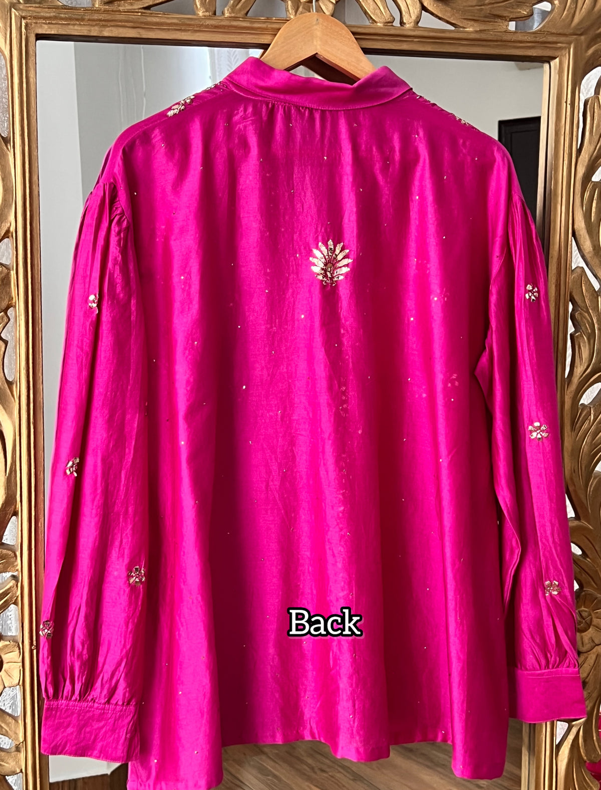 Fuchsia Pure Chanderi Silk Shirt with Mukaish