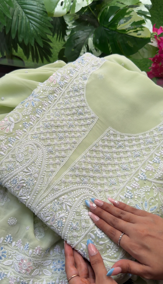 Pista Green Chikankari & Pearls Suit